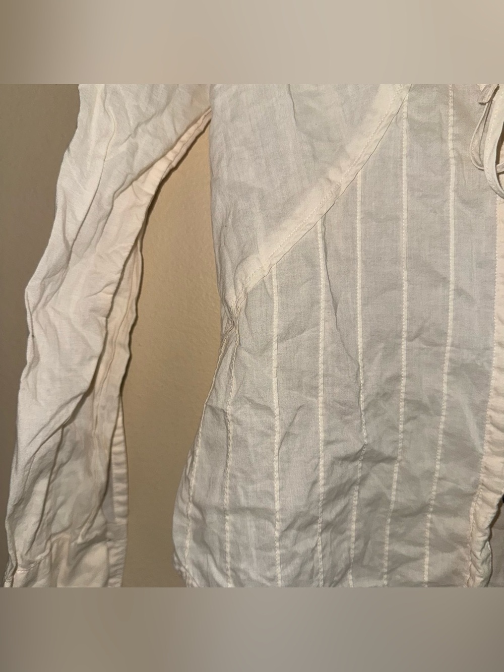 Vintage Diesel Cream 100% Cotton Prairie Semi Sheer Button Down Stripe Blouse M - Picture 8 of 11